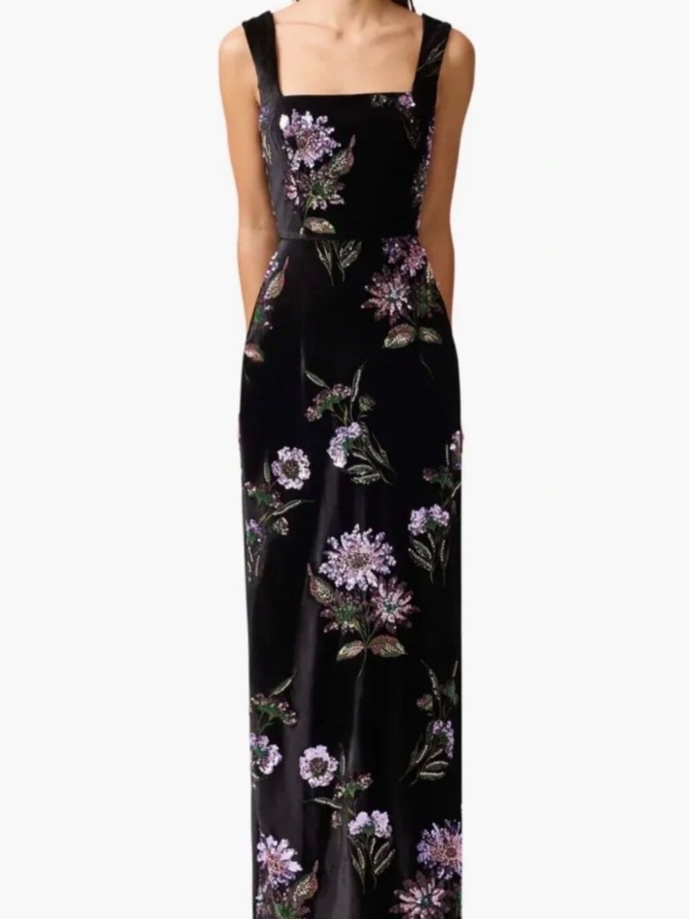 Elliatt Clio Embellished Velvet Sheath Gown Black Floral Sz S